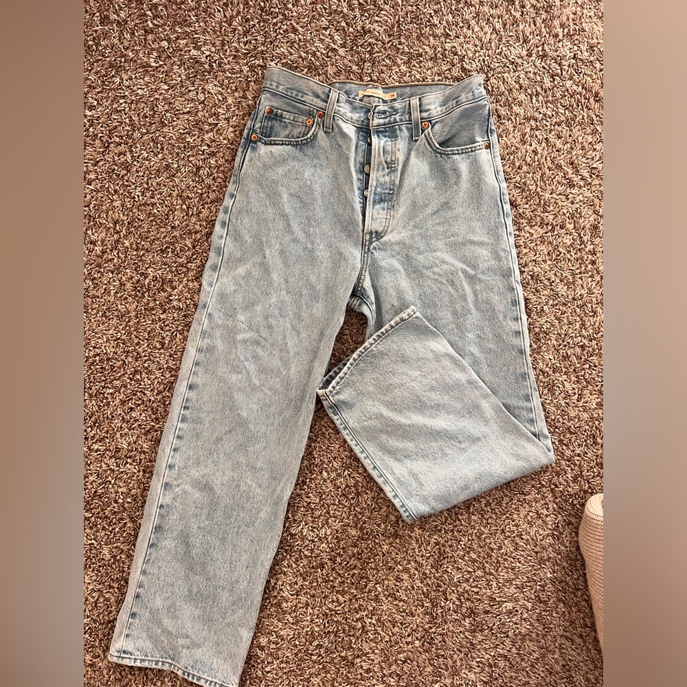 Womens Blue Levis Ribcage Straight Ankle Jeans